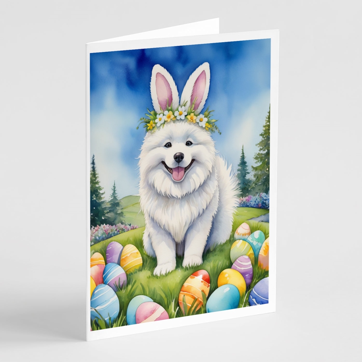 DAC5165GCA7P 5 x 7 in. Samoyed Easter Egg Hunt Greeting Cards - Pack of 8