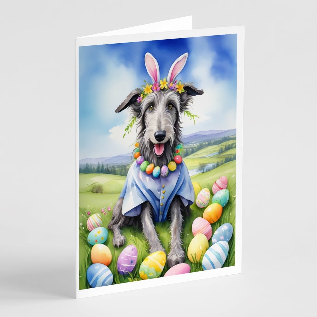 DAC5171GCA7P 5 x 7 in. Scottish Deerhound Easter Egg Hunt Greeting Cards - Pack of 8