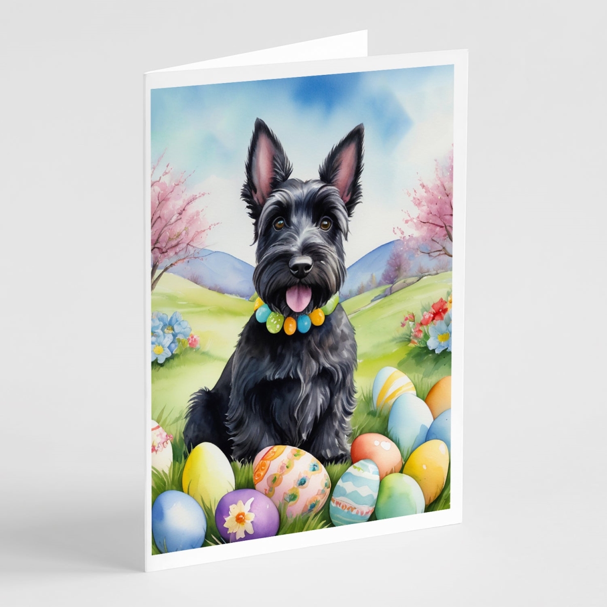DAC5173GCA7P 5 x 7 in. Scottish Terrier Easter Egg Hunt Greeting Cards - Pack of 8