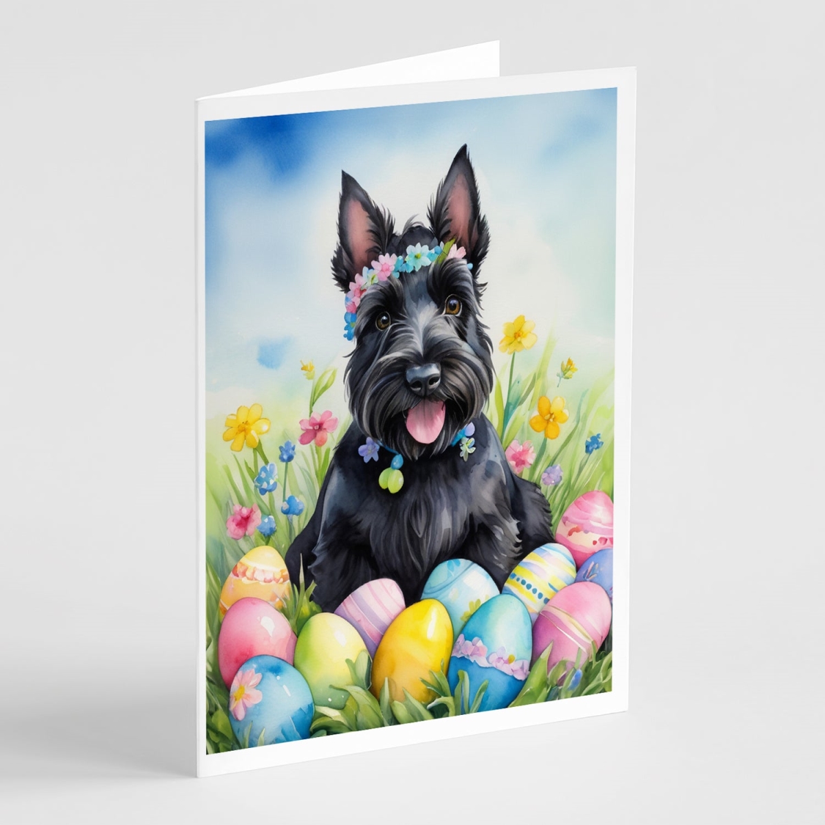 DAC5174GCA7P 5 x 7 in. Scottish Terrier Easter Egg Hunt Greeting Cards - Pack of 8
