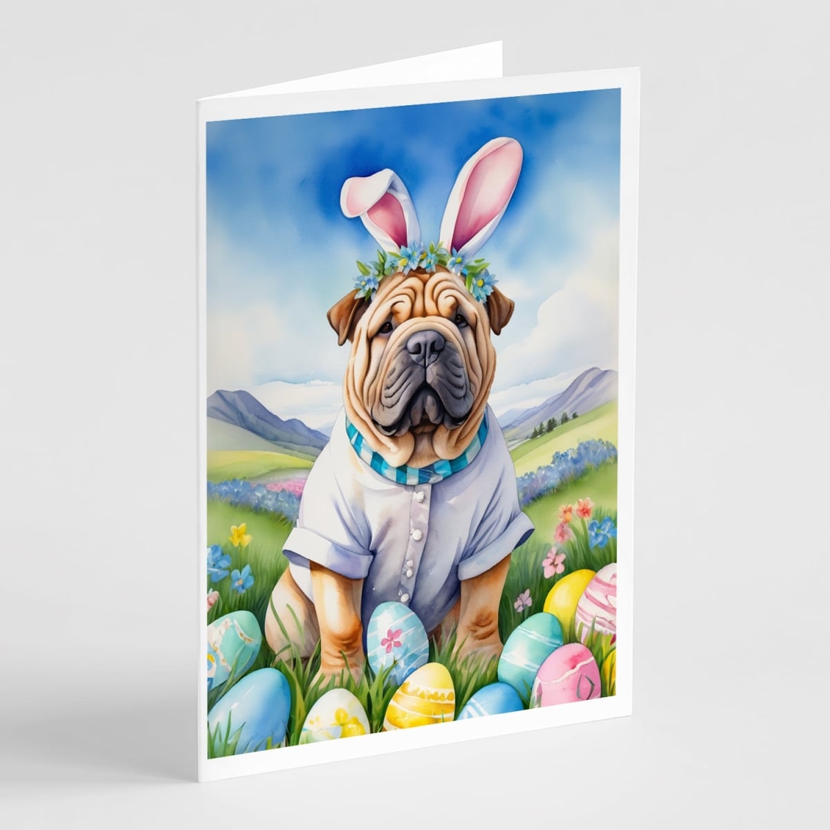 5 x 7 in. Shar Pei Easter Egg Hunt Greeting Cards - Pack of 8