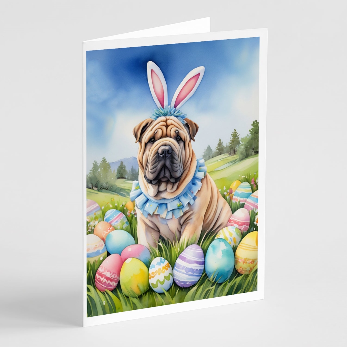 DAC5176GCA7P 5 x 7 in. Shar Pei Easter Egg Hunt Greeting Cards - Pack of 8