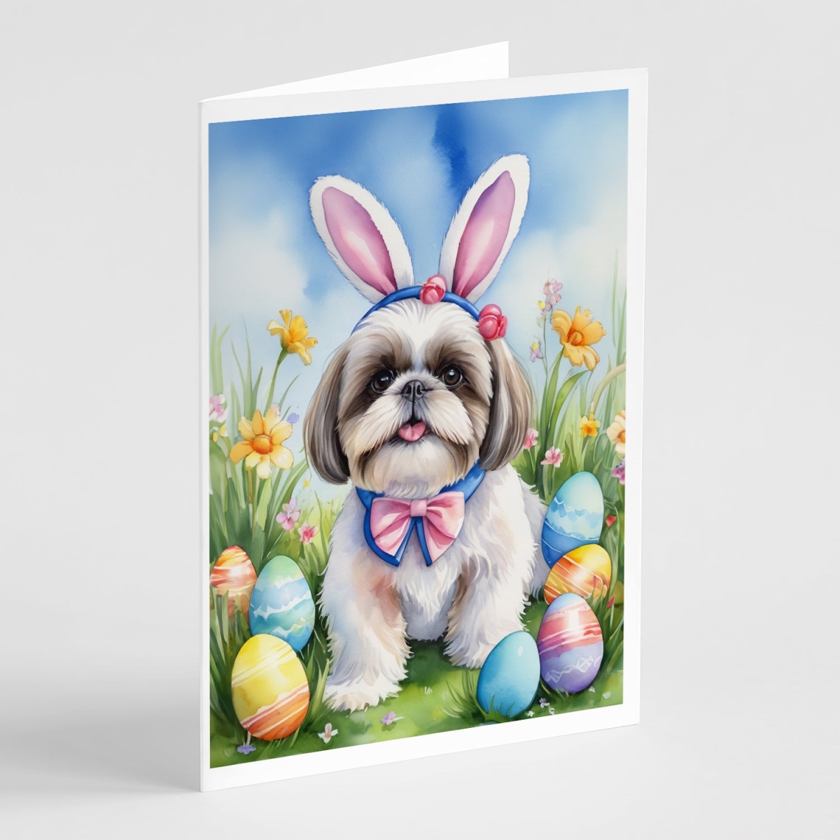5 x 7 in. Shih Tzu Easter Egg Hunt Greeting Cards - Pack of 8
