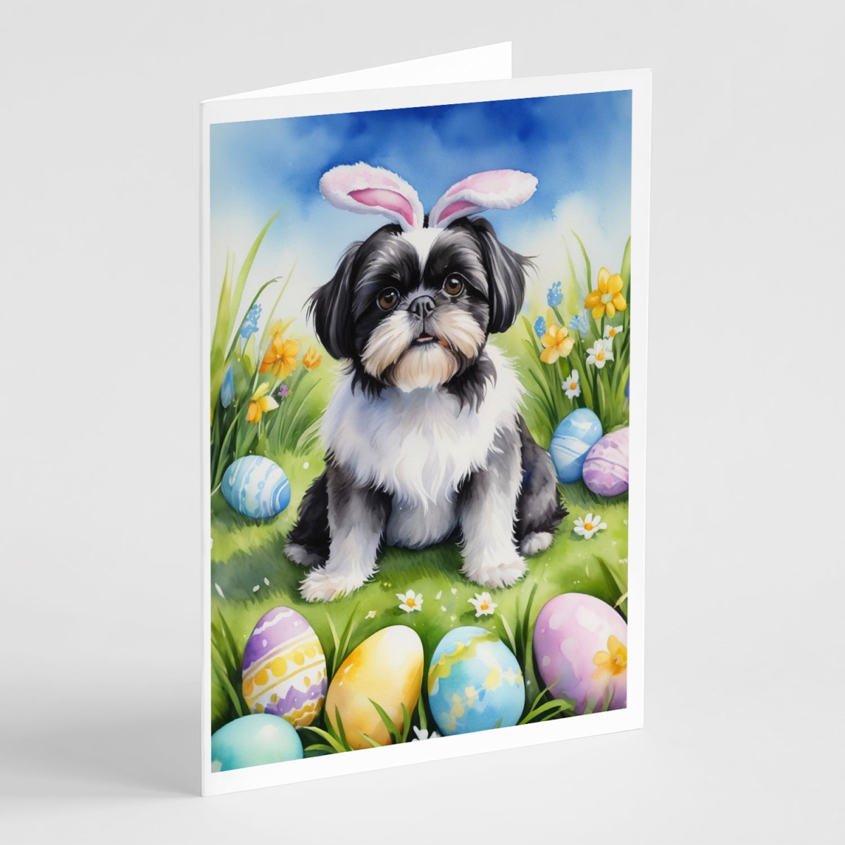 5 x 7 in. Shih Tzu Easter Egg Hunt Greeting Cards - Pack of 8