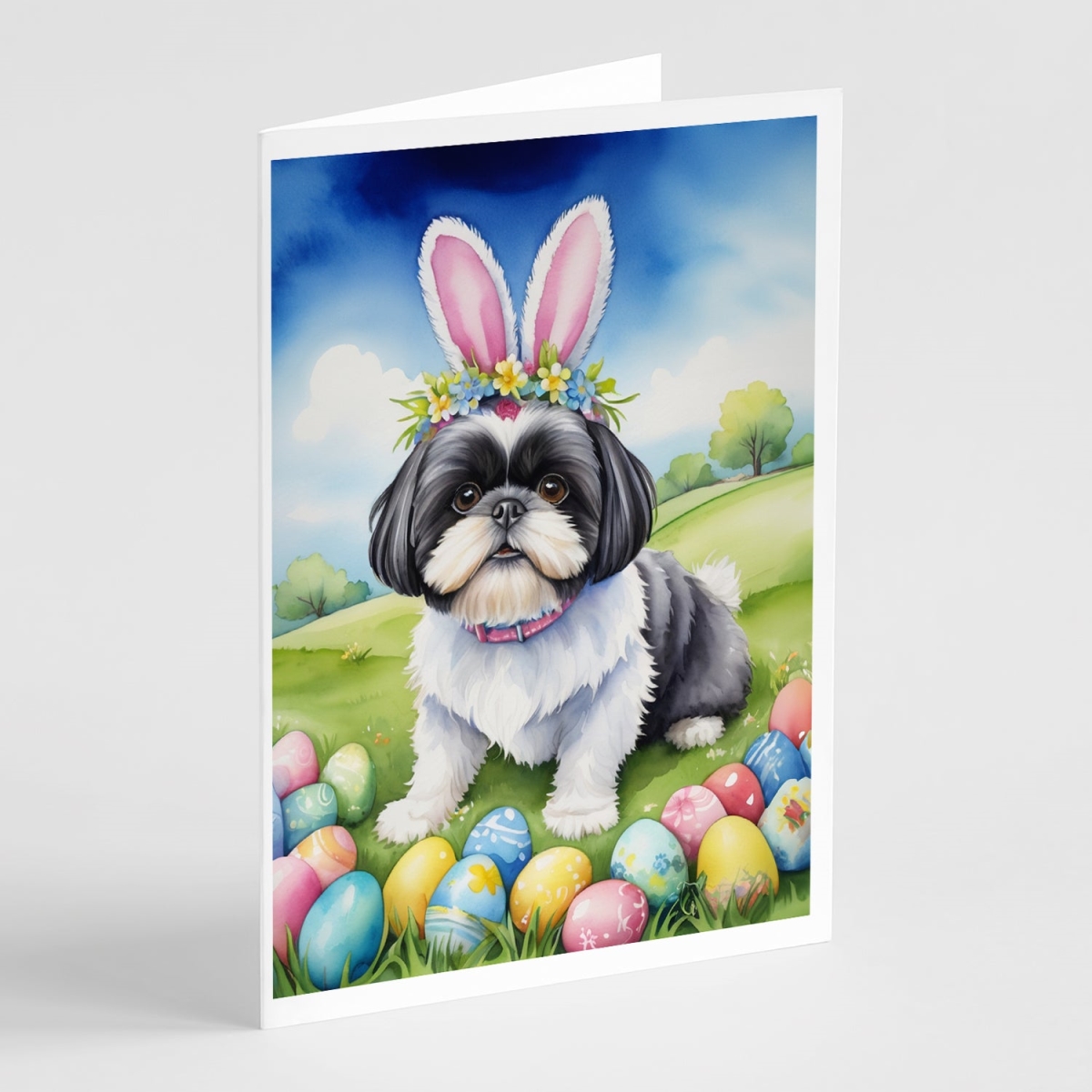 DAC5181GCA7P 5 x 7 in. Shih Tzu Easter Egg Hunt Greeting Cards - Pack of 8