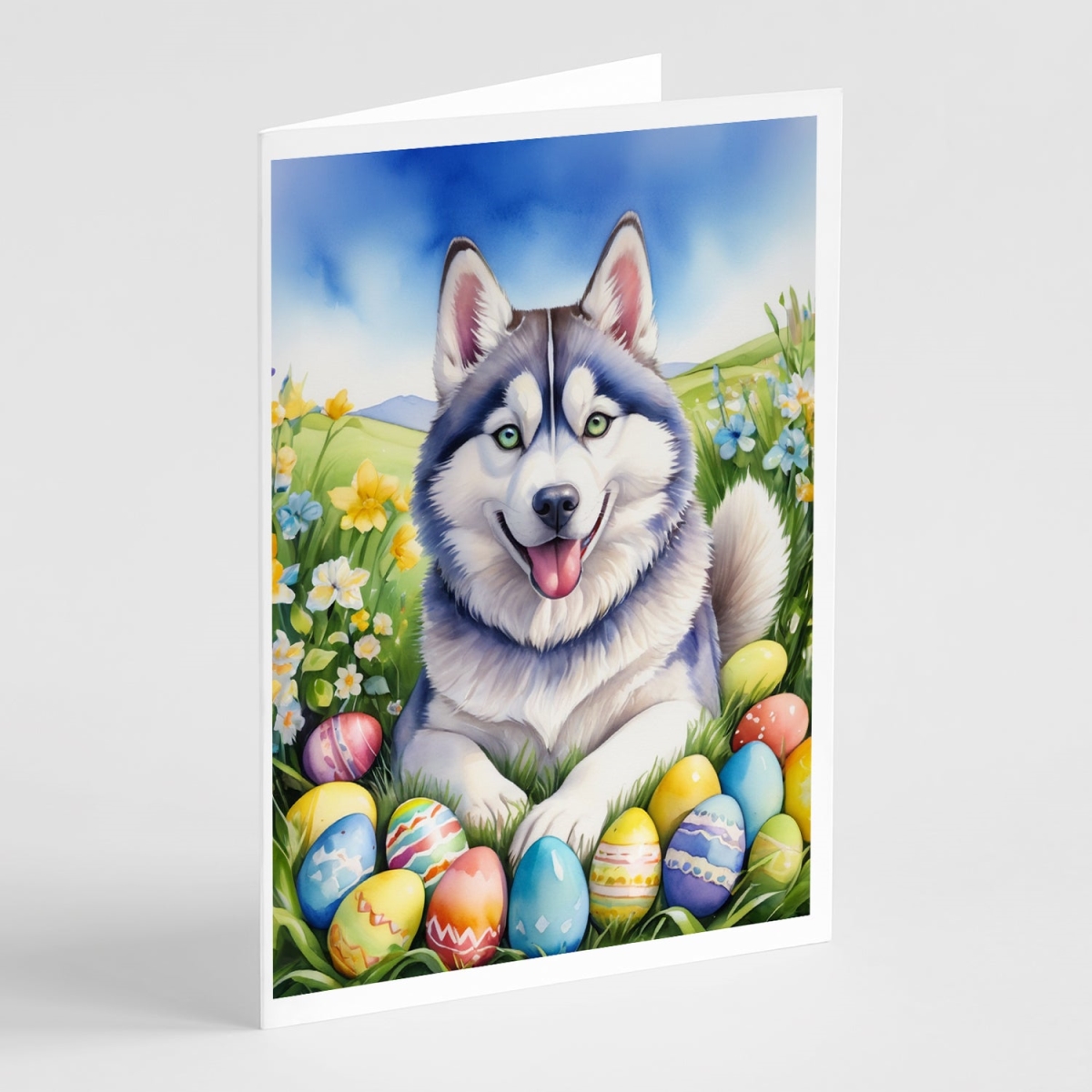5 x 7 in. Siberian Husky Easter Egg Hunt Greeting Cards - Pack of 8
