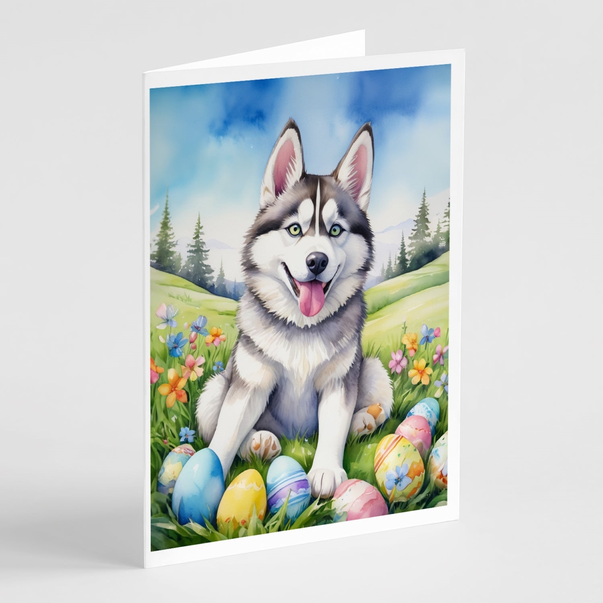 DAC5183GCA7P 5 x 7 in. Siberian Husky Easter Egg Hunt Greeting Cards - Pack of 8