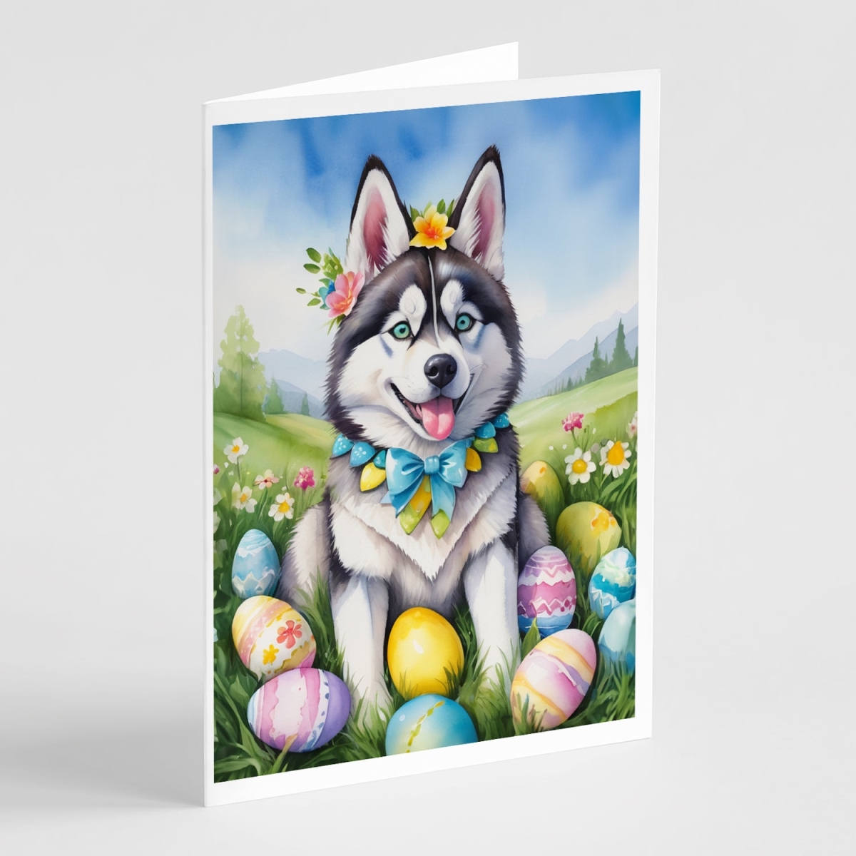 DAC5184GCA7P 5 x 7 in. Siberian Husky Easter Egg Hunt Greeting Cards - Pack of 8