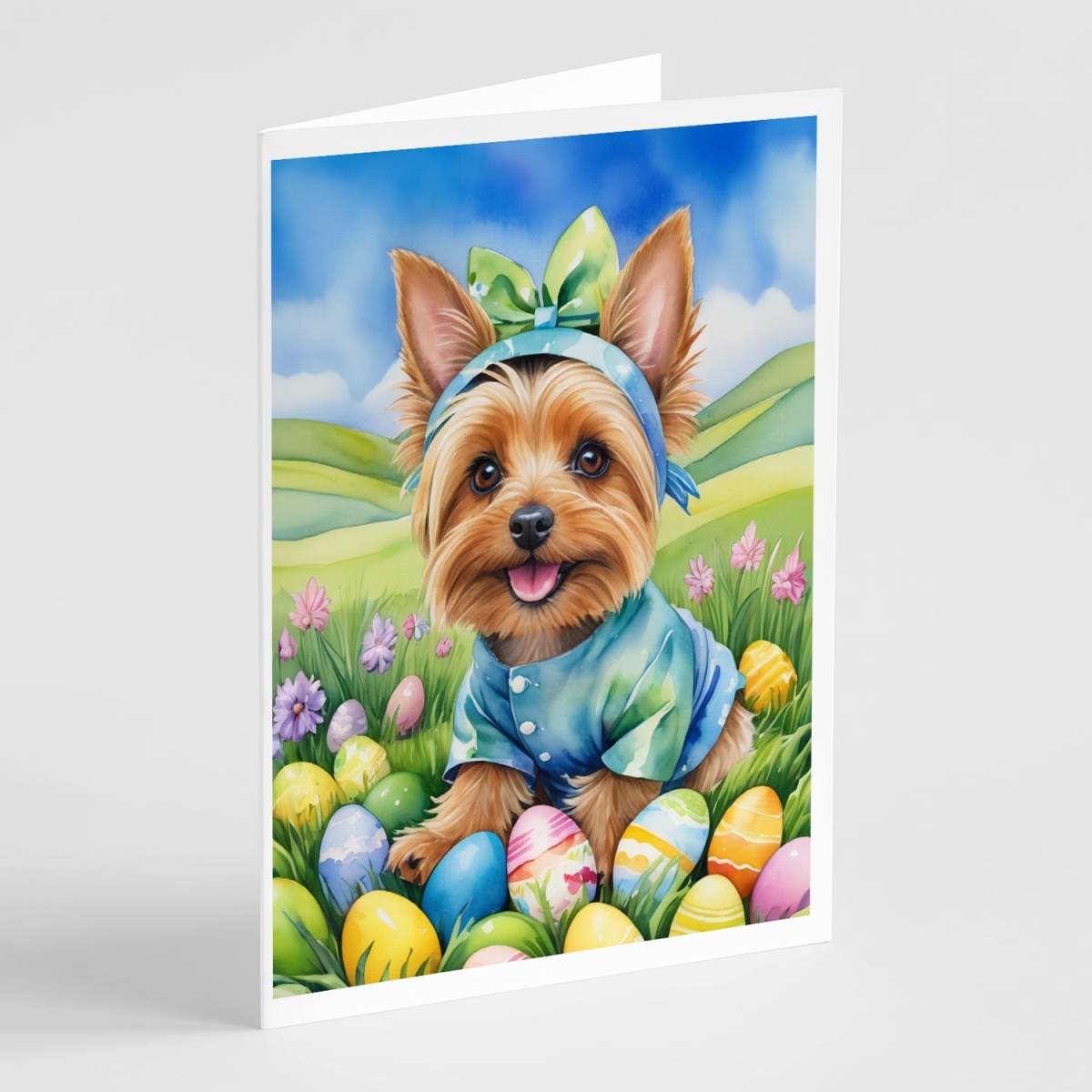 DAC5185GCA7P 5 x 7 in. Silky Terrier Easter Egg Hunt Greeting Cards - Pack of 8