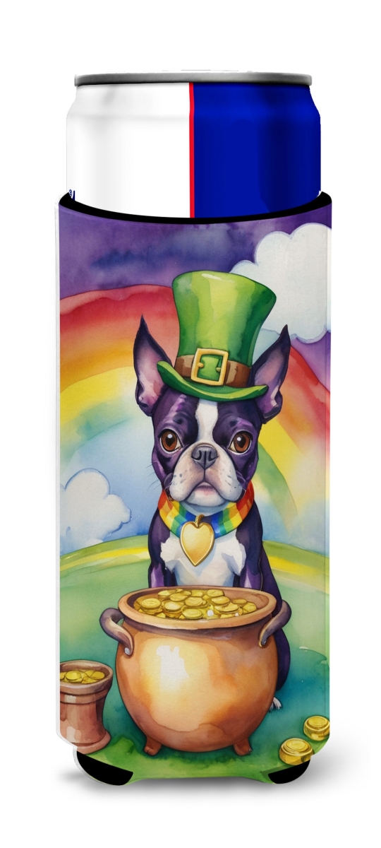 12 oz Boston Terrier St Patricks Day Hugger for Ultra Slim Cans