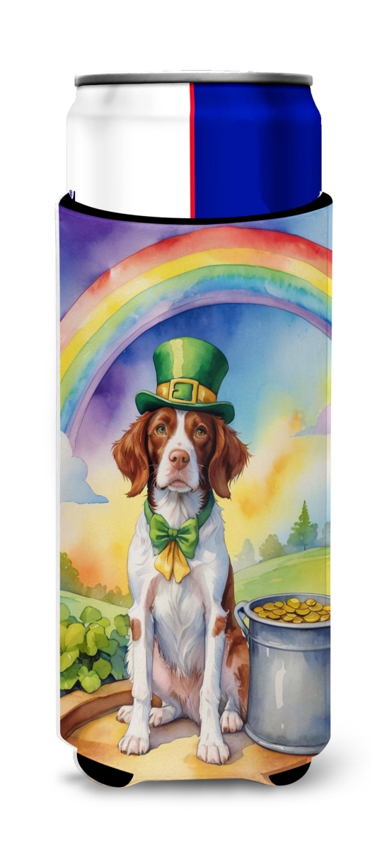 12 oz Brittany Spaniel St Patricks Day Hugger for Ultra Slim Cans