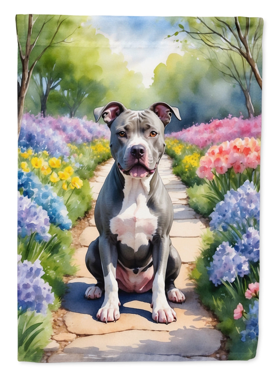 15.5 x 11.25 in. Pit Bull Terrier Spring Path Garden Flag