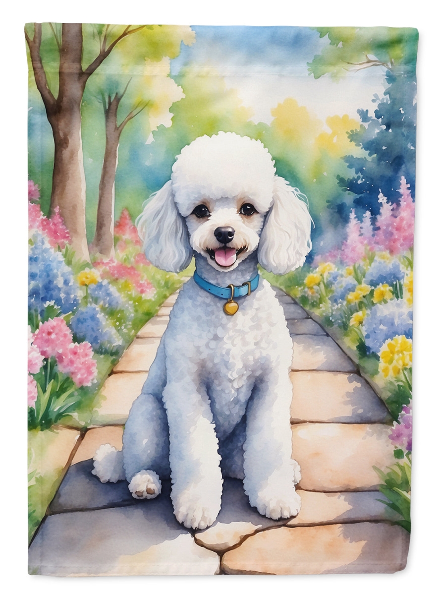 15.5 x 11.25 in. White Poodle Spring Path Garden Flag