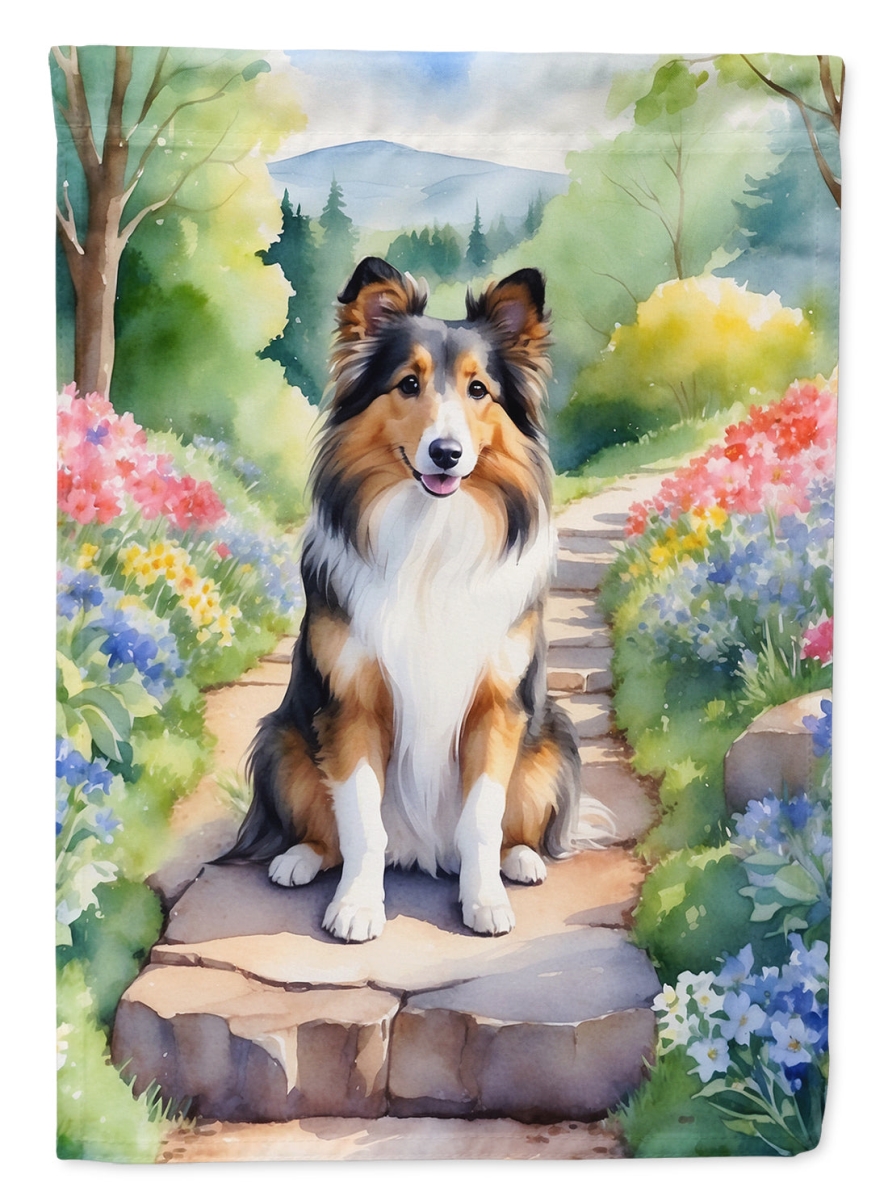 DAC6714GF 15.5 x 11.25 in. Sheltie Spring Path Garden Flag