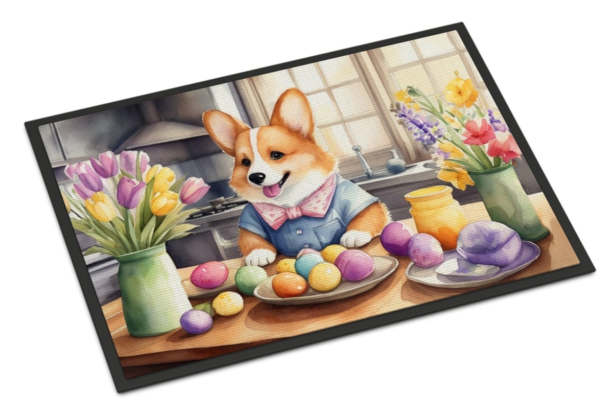 DAC6796JMAT 24 x 36 in. Decorating Easter Corgi Doormat