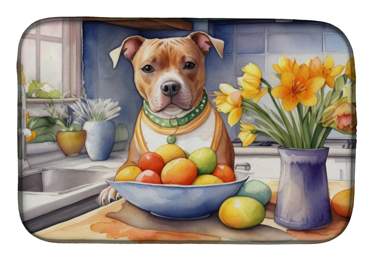 Picture of Carolines Treasures DAC6907DDM 21 x 14 in. Decorating Easter Staffordshire Bull Terrier Dish Drying Mat