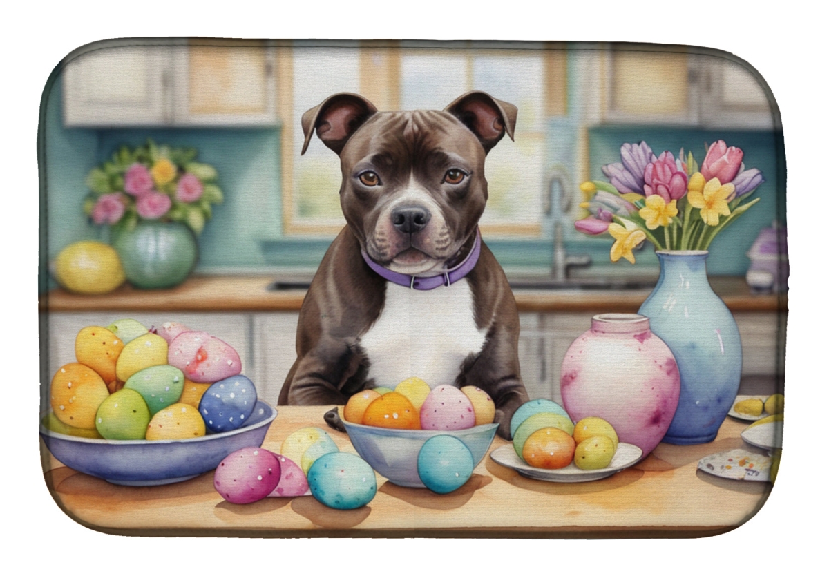 Picture of Carolines Treasures DAC6908DDM 21 x 14 in. Decorating Easter Staffordshire Bull Terrier Dish Drying Mat