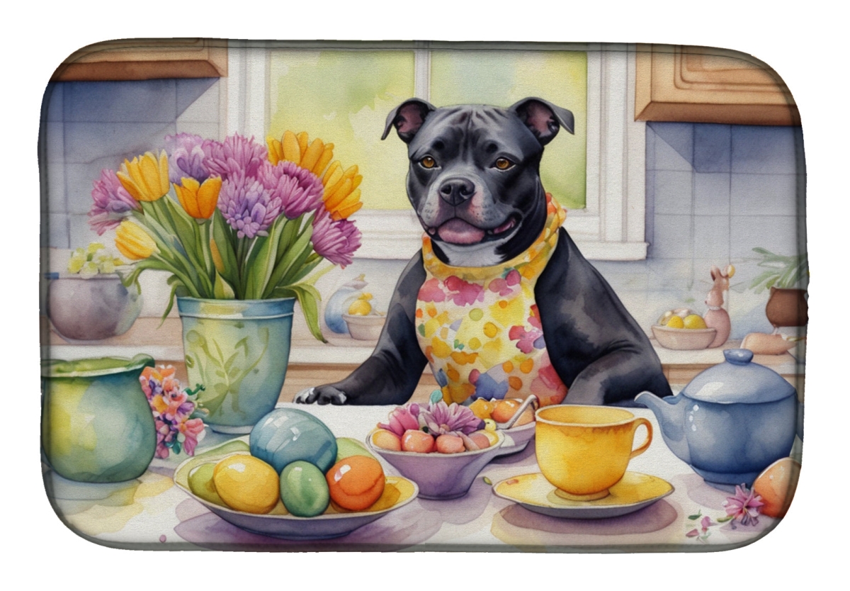 Picture of Carolines Treasures DAC6909DDM 21 x 14 in. Decorating Easter Staffordshire Bull Terrier Dish Drying Mat