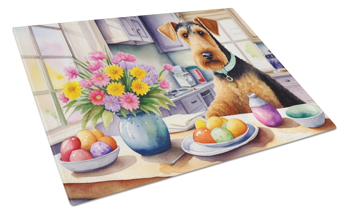 DAC6739LCB 15 x 12 in. Decorating Easter Airedale Terrier Glass Cutting Board