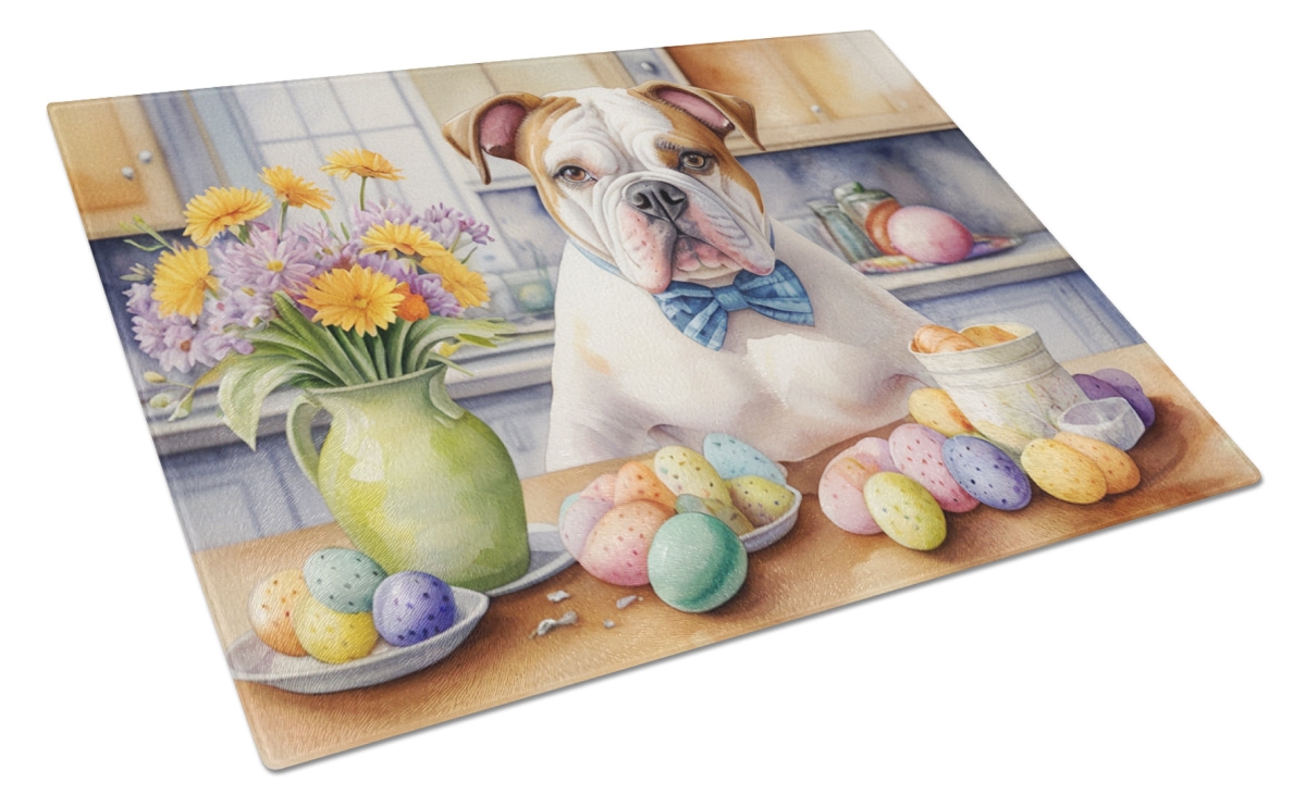 DAC6743LCB 15 x 12 in. Decorating Easter American Bulldog Glass Cutting Board
