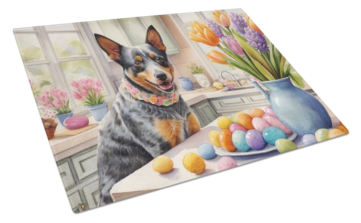 15 x 12 in. Decorating Easter Australian Cattle Dog Glass Cutting Board