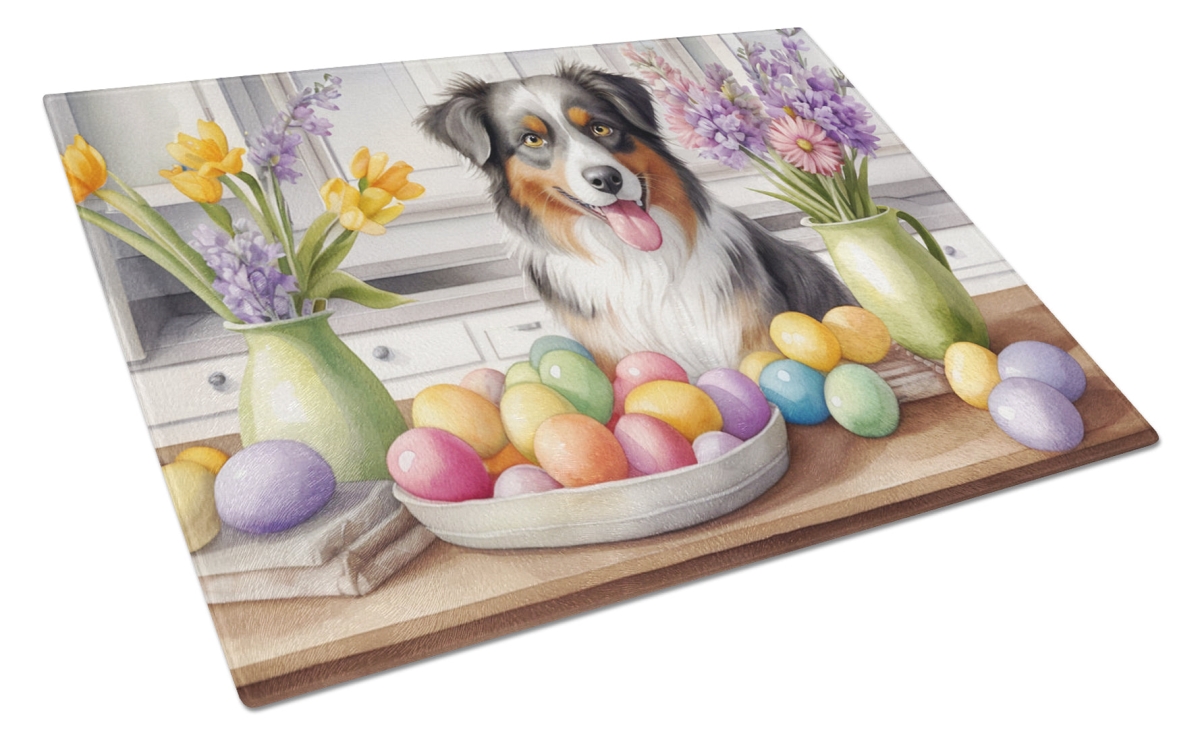 DAC6750LCB 15 x 12 in. Decorating Easter Australian Shepherd Glass Cutting Board