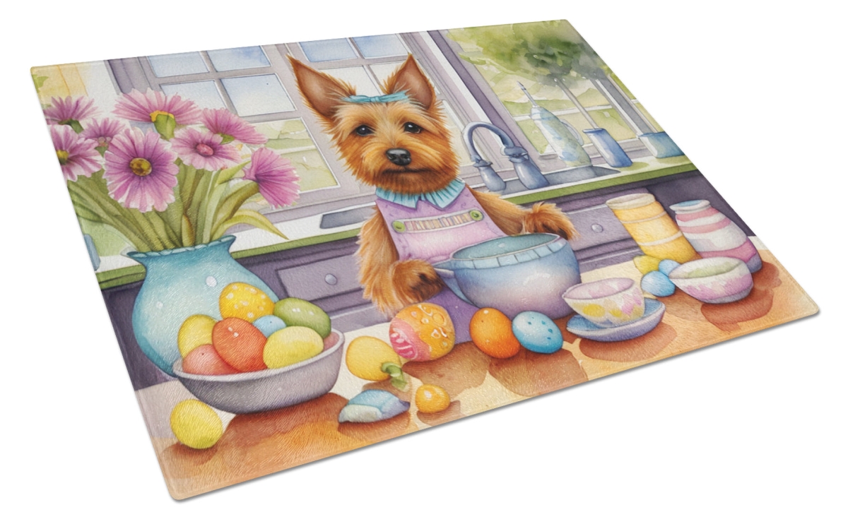15 x 12 in. Decorating Easter Australian Terrier Glass Cutting Board