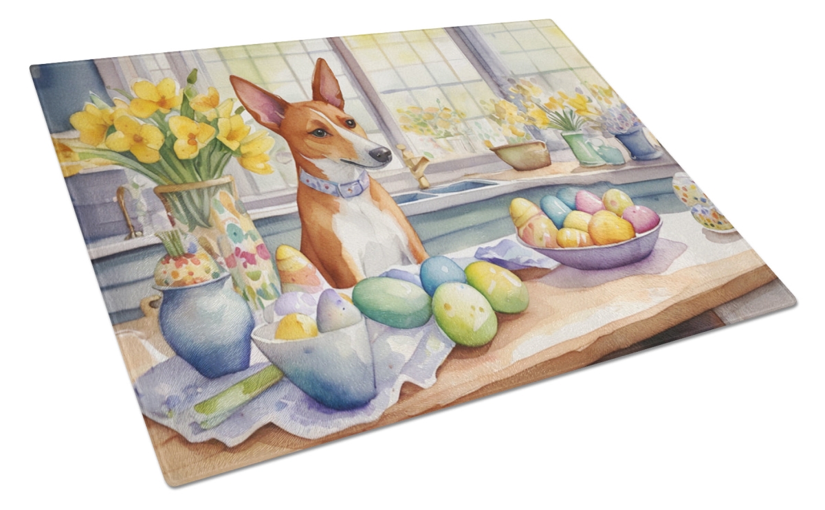 15 x 12 in. Decorating Easter Basenji Glass Cutting Board