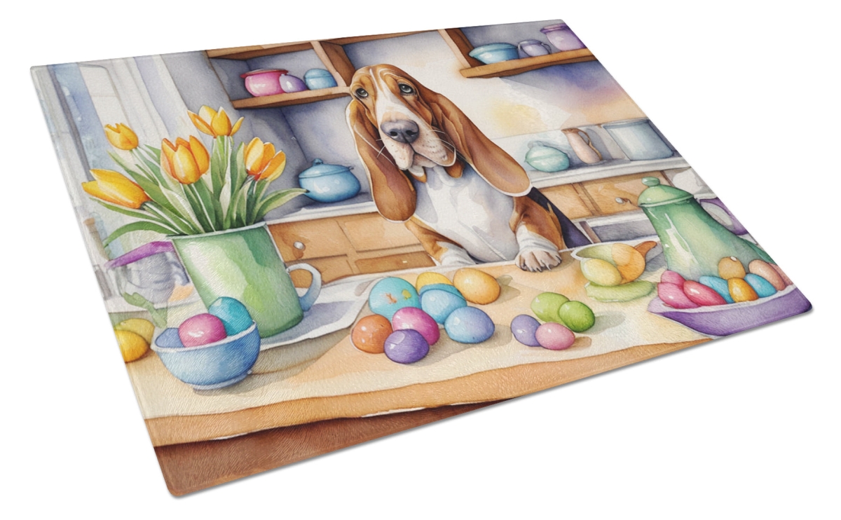 DAC6753LCB 15 x 12 in. Decorating Easter Basset Hound Glass Cutting Board