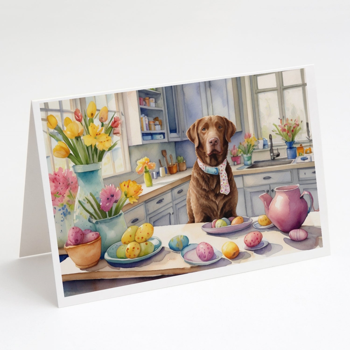 DAC6786GCA7P 5 x 7 in. Decorating Easter Chesapeake Bay Retriever Greeting Cards - Pack of 8