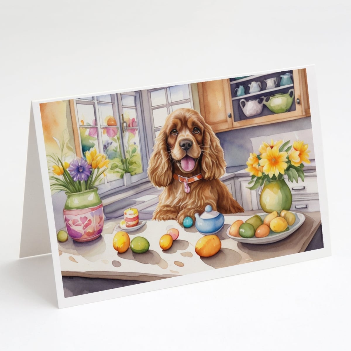 DAC6793GCA7P 5 x 7 in. Decorating Easter Cocker Spaniel Greeting Cards - Pack of 8
