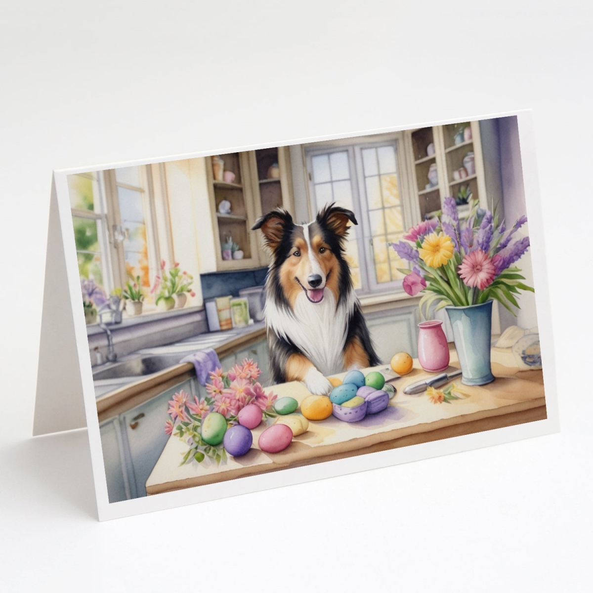 DAC6795GCA7P 5 x 7 in. Decorating Easter Collie Greeting Cards - Pack of 8