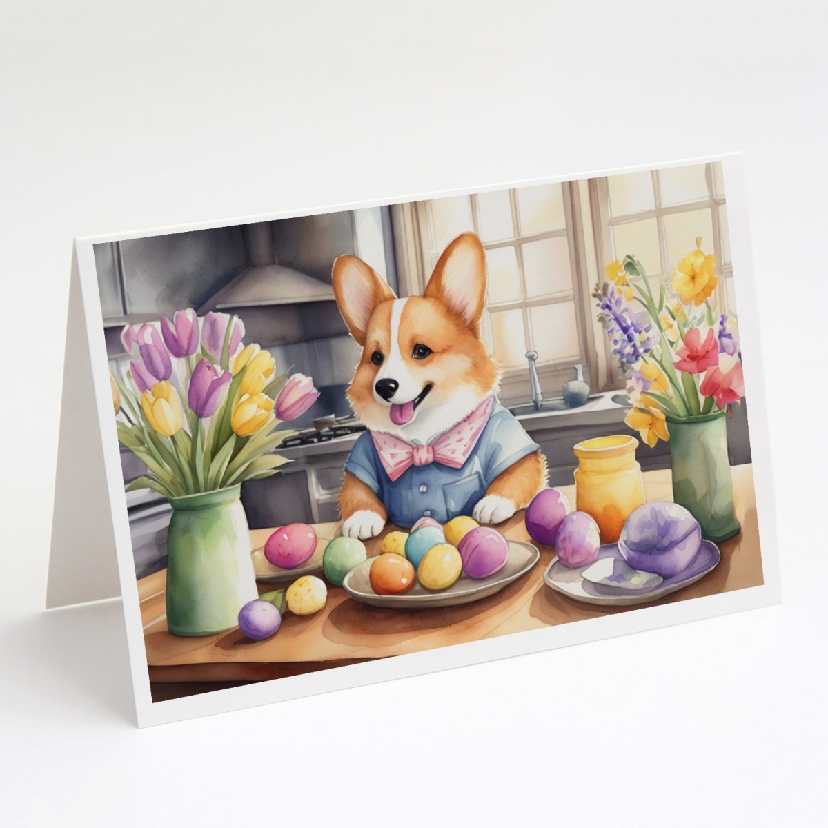 DAC6796GCA7P 5 x 7 in. Decorating Easter Corgi Greeting Cards - Pack of 8