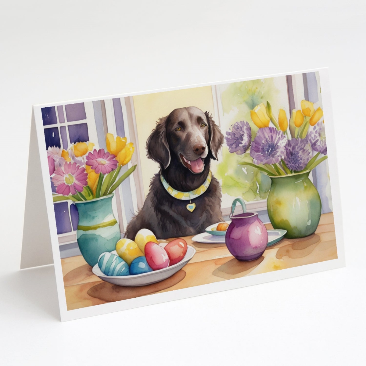 DAC6798GCA7P 5 x 7 in. Decorating Easter Curly-Coated Retriever Greeting Cards - Pack of 8