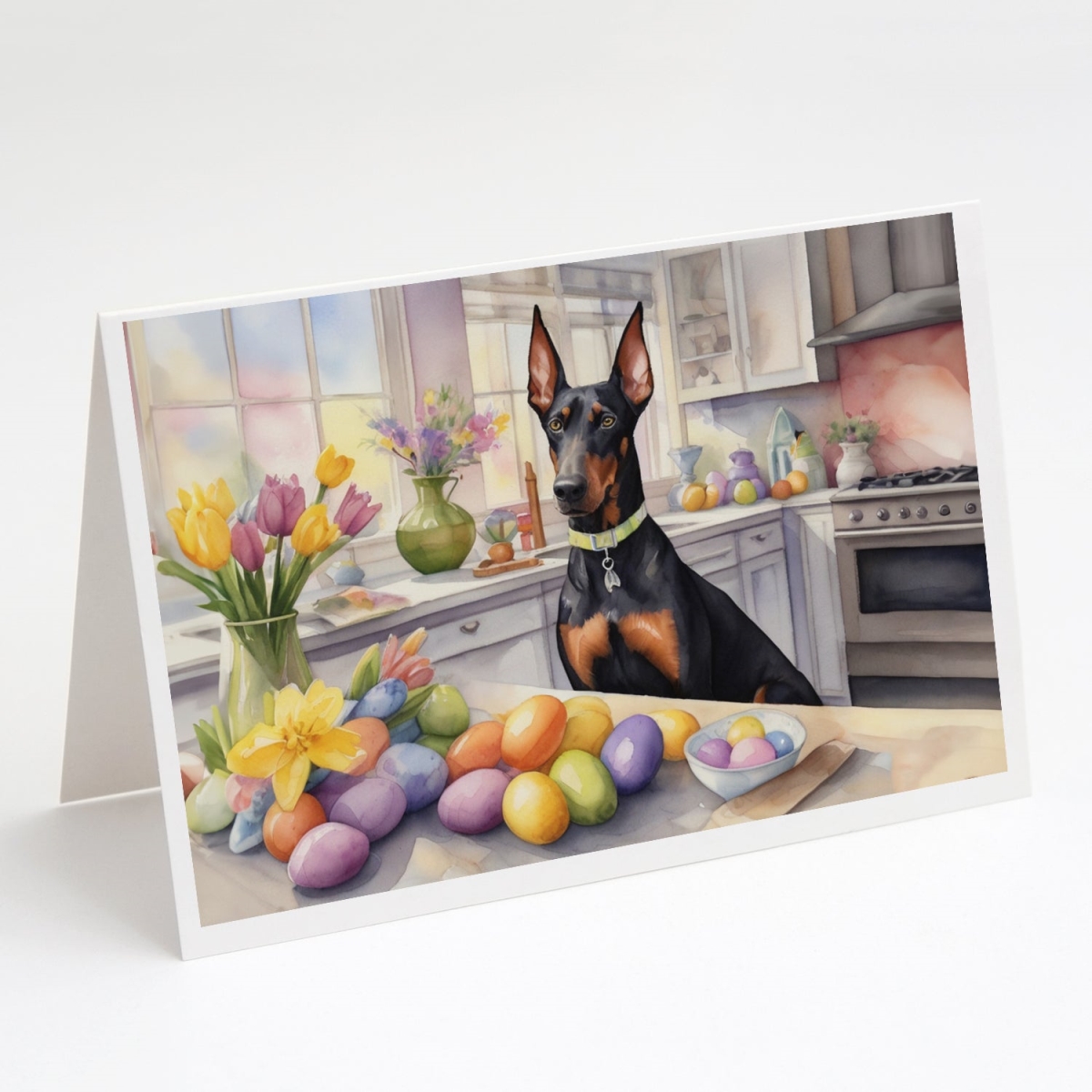DAC6802GCA7P 5 x 7 in. Decorating Easter Doberman Pinscher Greeting Cards - Pack of 8
