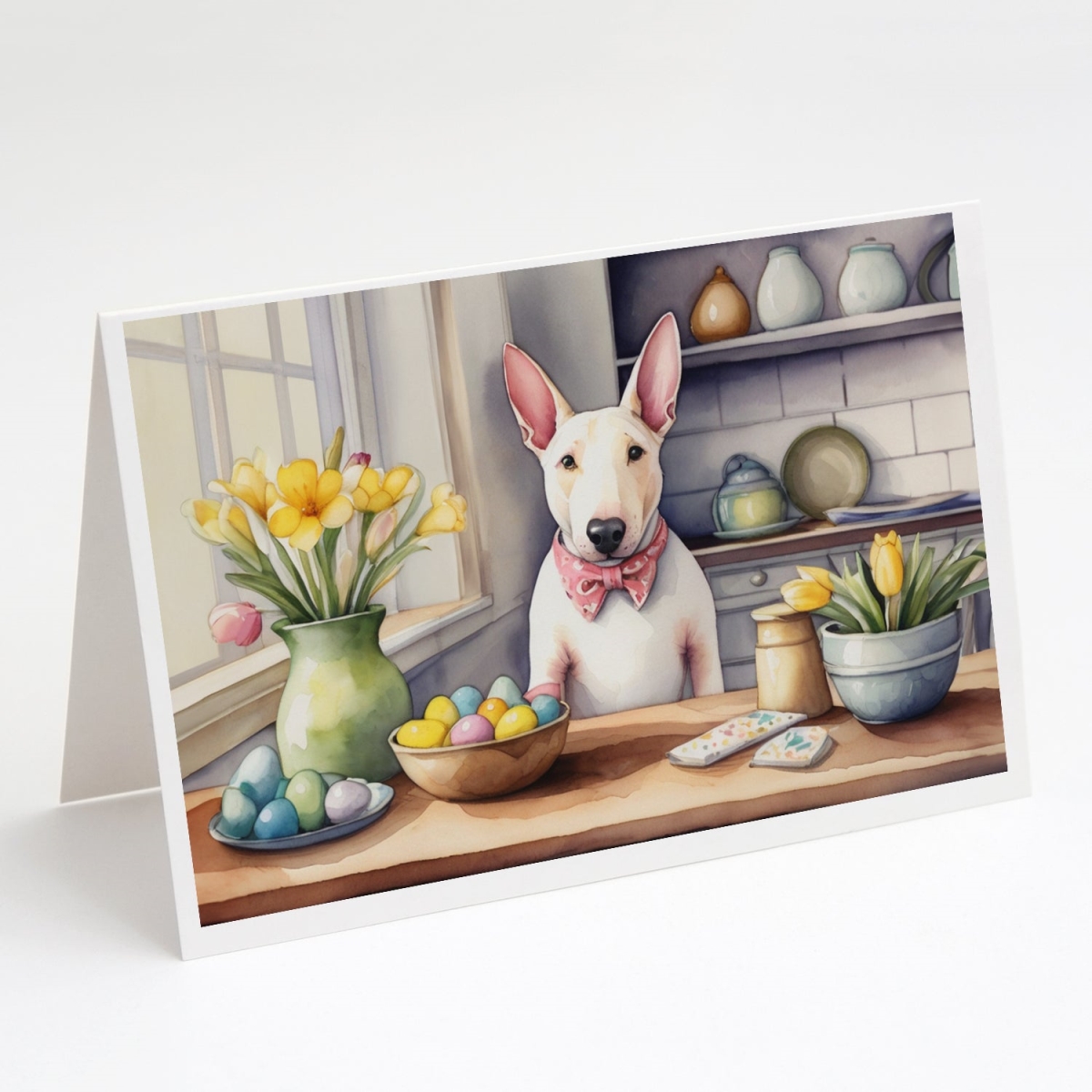 DAC6804GCA7P 5 x 7 in. Decorating Easter English Bull Terrier Greeting Cards - Pack of 8