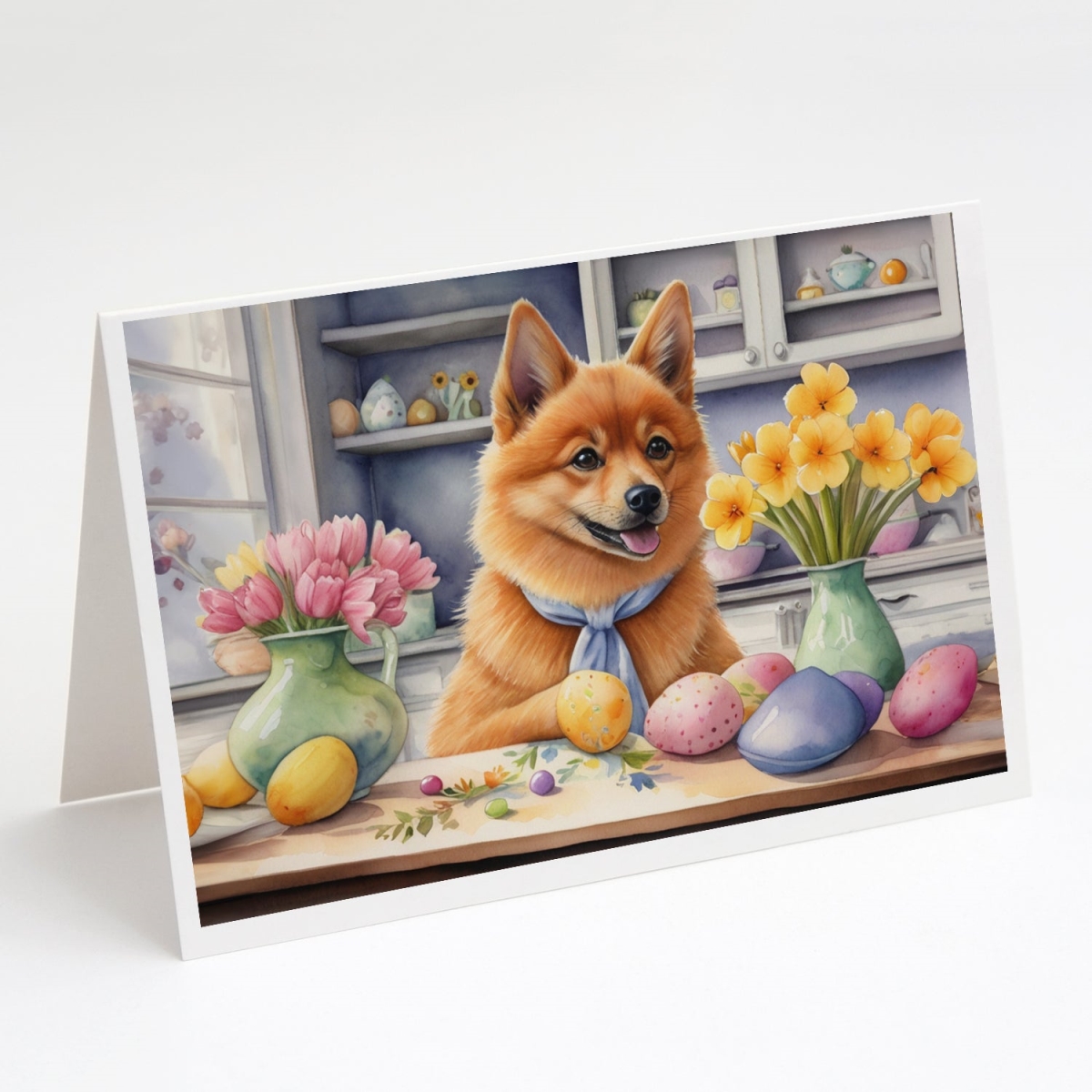 DAC6811GCA7P 5 x 7 in. Decorating Easter Finnish Spitz Greeting Cards - Pack of 8