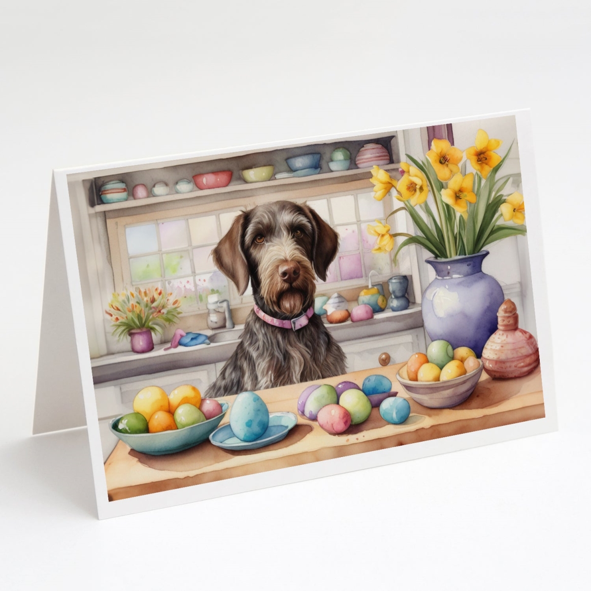 DAC6820GCA7P 5 x 7 in. Decorating Easter German Wirehaired Pointer Greeting Cards - Pack of 8