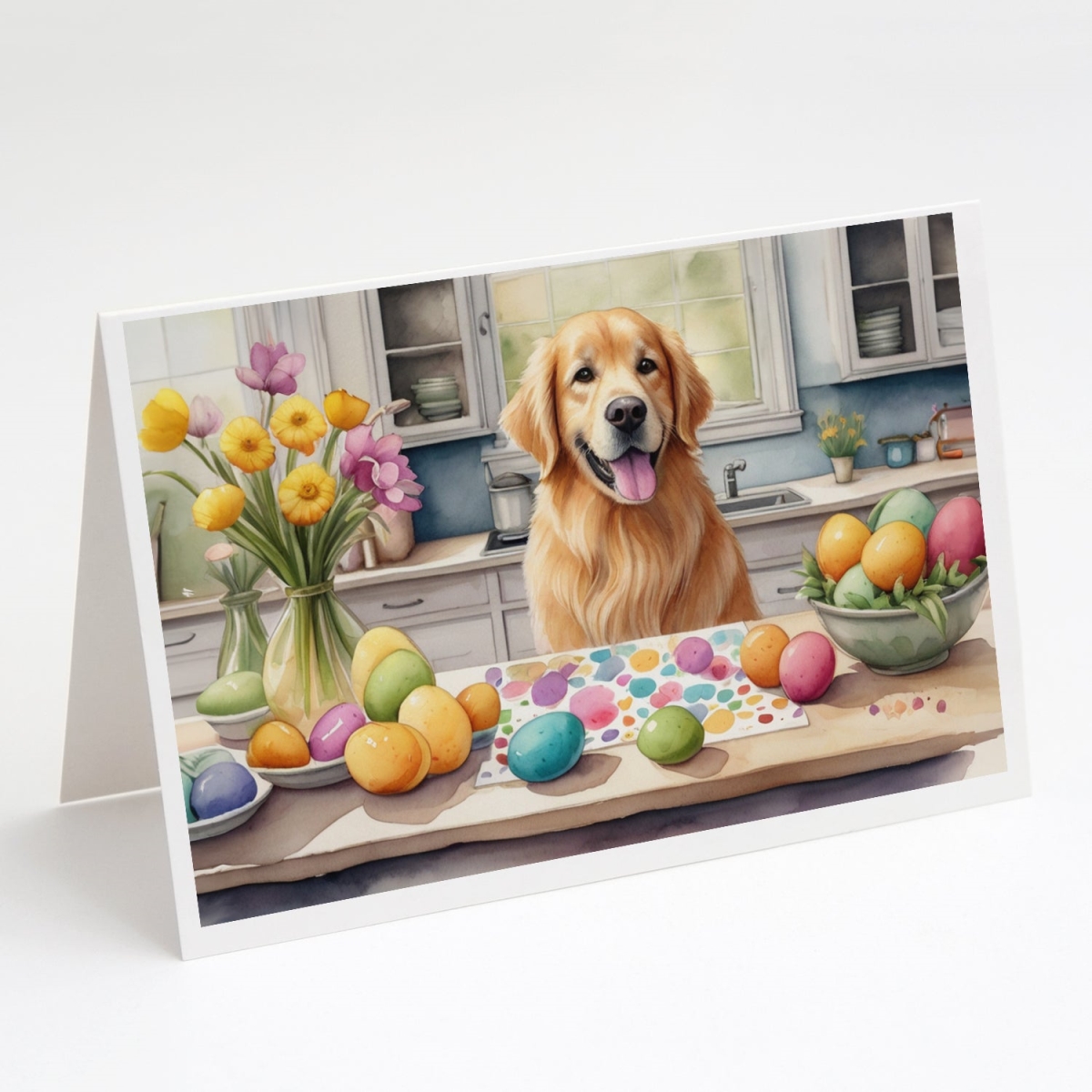 DAC6822GCA7P 5 x 7 in. Decorating Easter Golden Retriever Greeting Cards - Pack of 8
