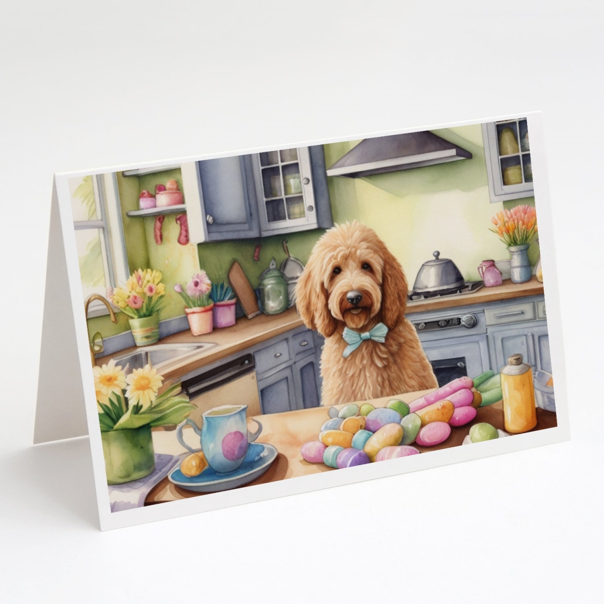 DAC6823GCA7P 5 x 7 in. Decorating Easter Goldendoodle Greeting Cards - Pack of 8
