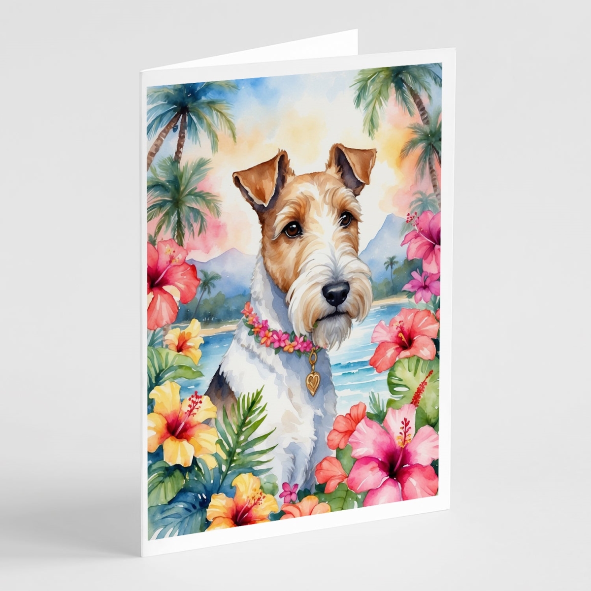 5 x 7 in. Fox Terrier Luau Greeting Cards - Pack of 8