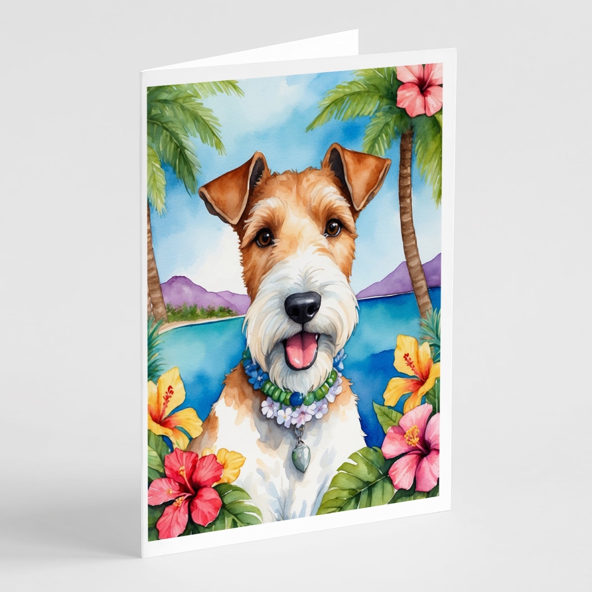 5 x 7 in. Fox Terrier Luau Greeting Cards - Pack of 8