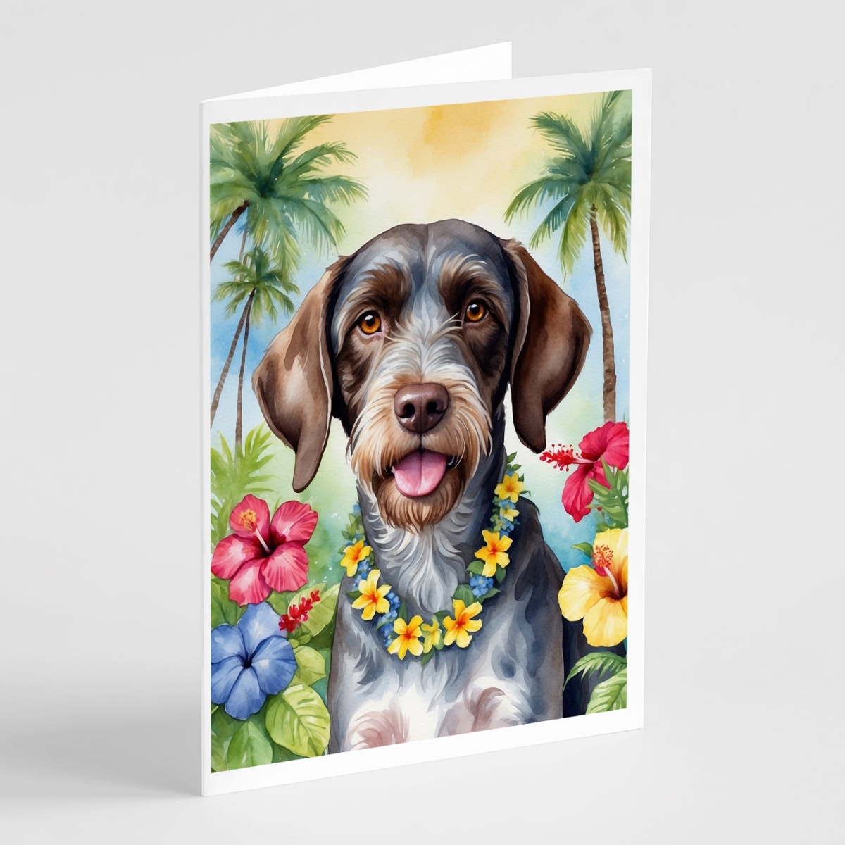 DAC6440GCA7P 5 x 7 in. German Wirehaired Pointer Luau Greeting Cards - Pack of 8