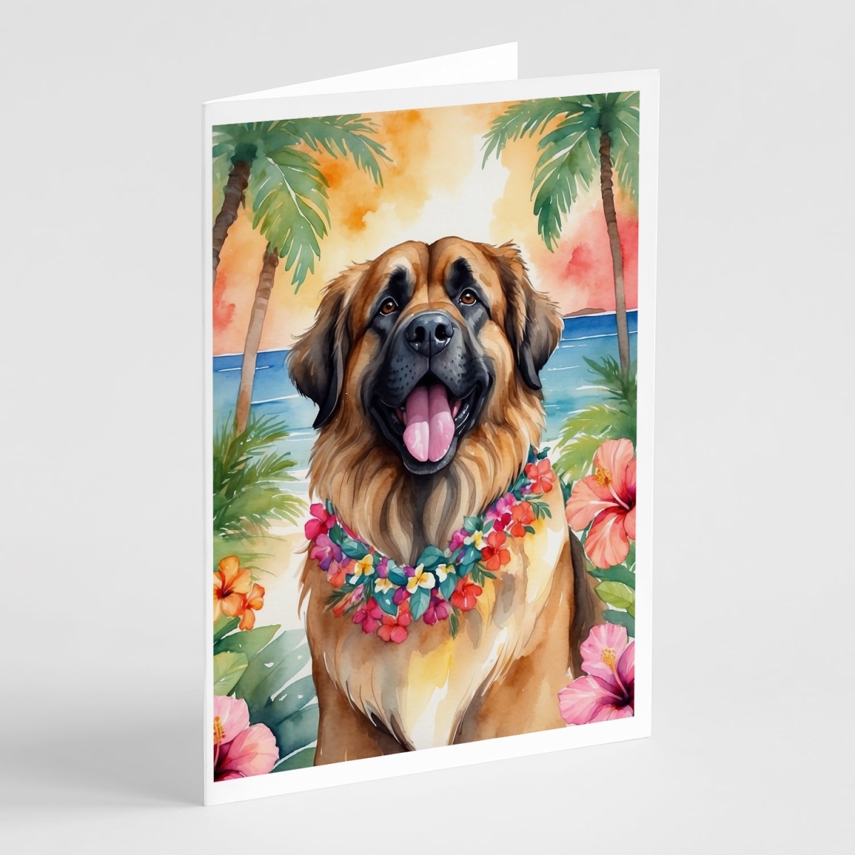 5 x 7 in. Leonberger Luau Greeting Cards - Pack of 8
