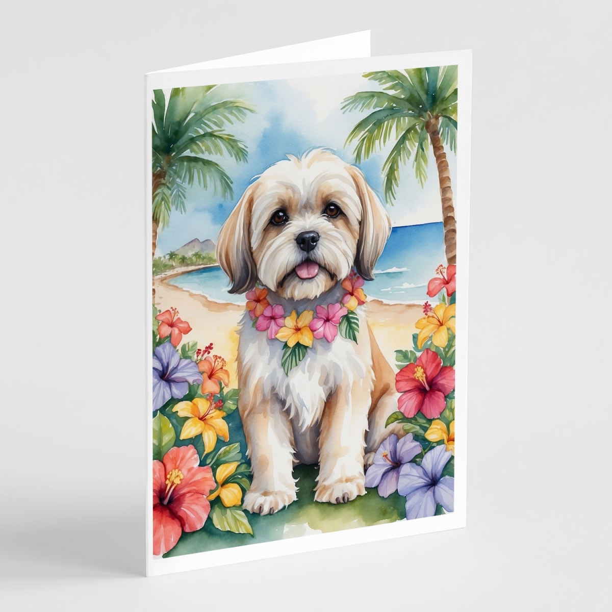 5 x 7 in. Lhasa Apso Luau Greeting Cards - Pack of 8
