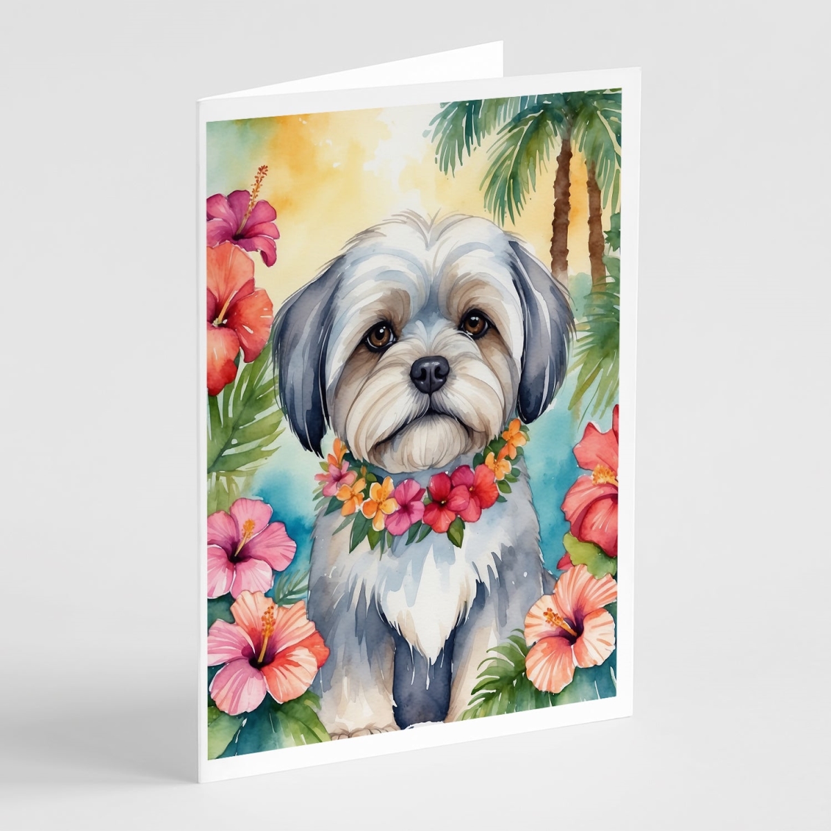 5 x 7 in. Lhasa Apso Luau Greeting Cards - Pack of 8
