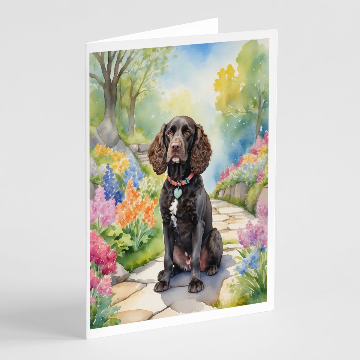 DAC6553GCA7P 5 x 7 in. American Water Spaniel Spring Garden Greeting Cards - Pack of 8