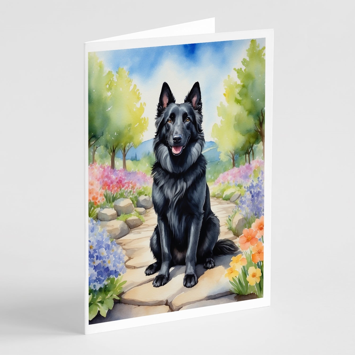 5 x 7 in. Belgian Sheepdog Spring Path Greeting Cards - Pack of 8