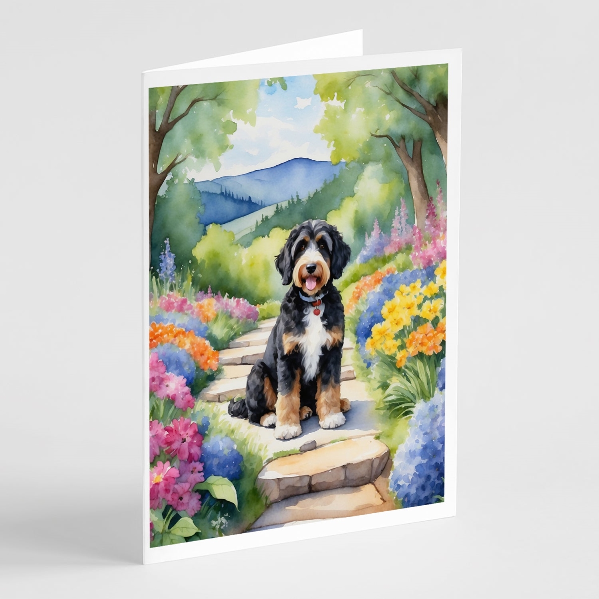 DAC6567GCA7P 5 x 7 in. Bernedoodle Spring Path Greeting Cards - Pack of 8