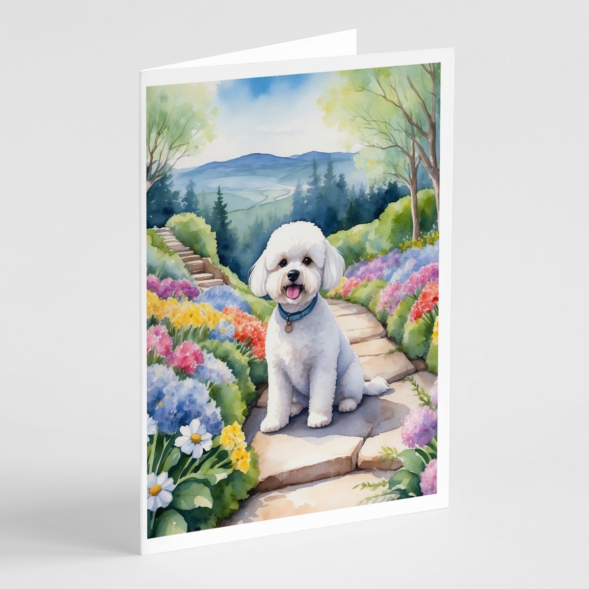 5 x 7 in. Bichon Frise Spring Path Greeting Cards - Pack of 8